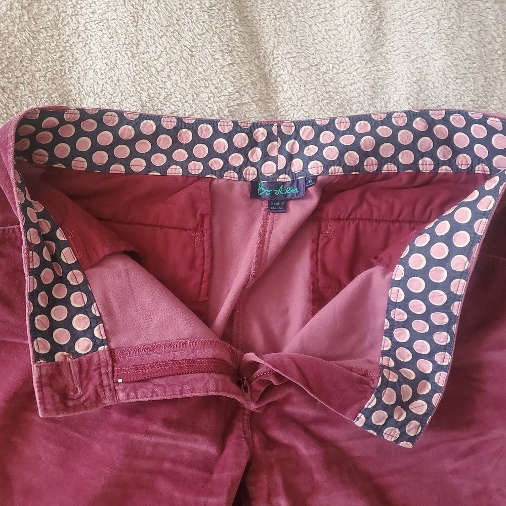 Boden dark mauve velvet pants, size UK16/US12 - Picture 3 of 7